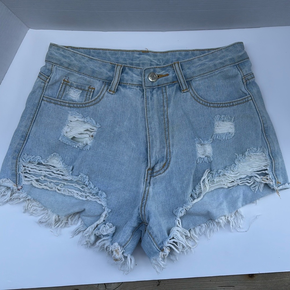 SHEIN Blue Distressed Jean Shorts